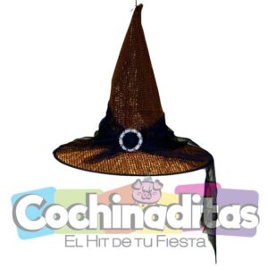 Gorro de bruja naranja metálico