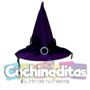 Gorro de bruja morado metálico