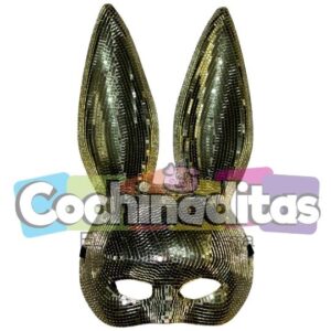 Antifaz coneja con espejos dorada
