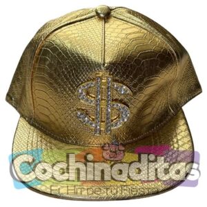 Gorra dorada con signo de pesos