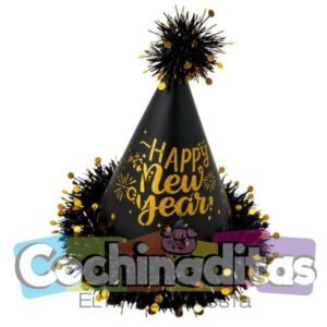 Gorro cono Happy New Year negro