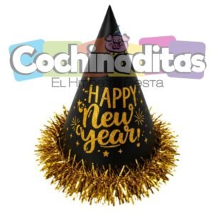 Gorro de cono Happy New Year dorado